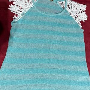 Teal with lace shirt